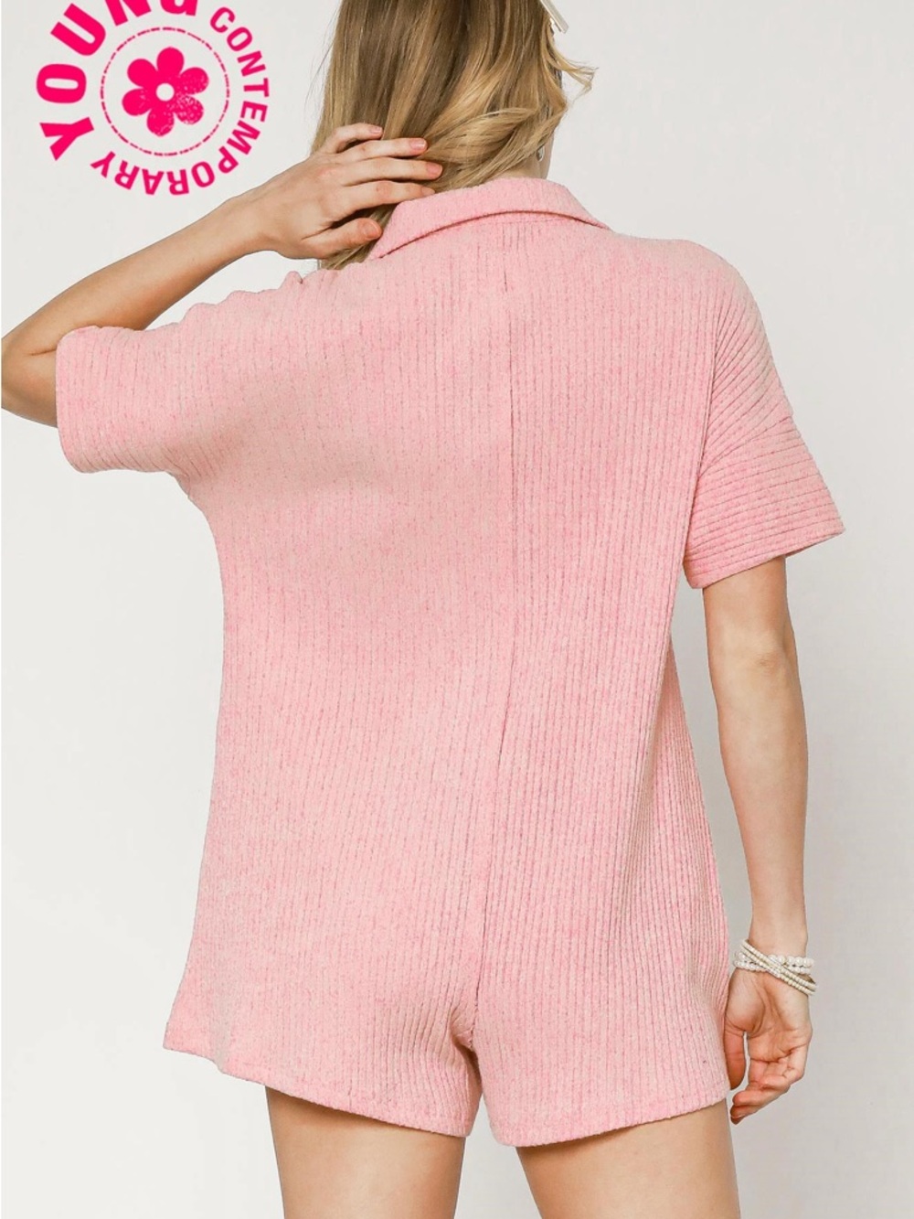 Umgee Rib Knit Collar Romper - Picture 4 of 4